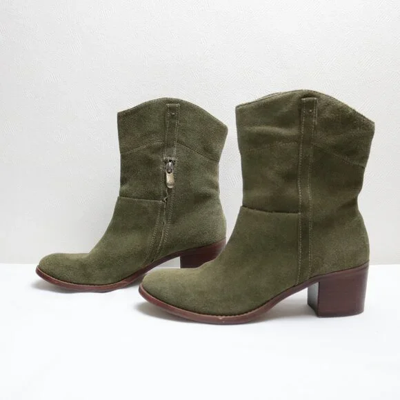 Adrienne Vittadini Fonzie Olive Western Suede Heeled Booties Size 8.5 - Picture 3 of 15